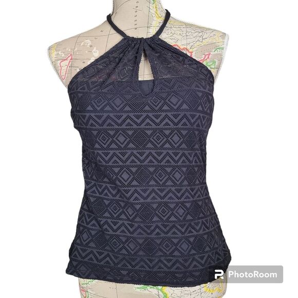 Vintage Y2K APT. 9 Strappy Halter Top Size Medium Black Sheer Lace New Old Stock - Picture 1 of 7